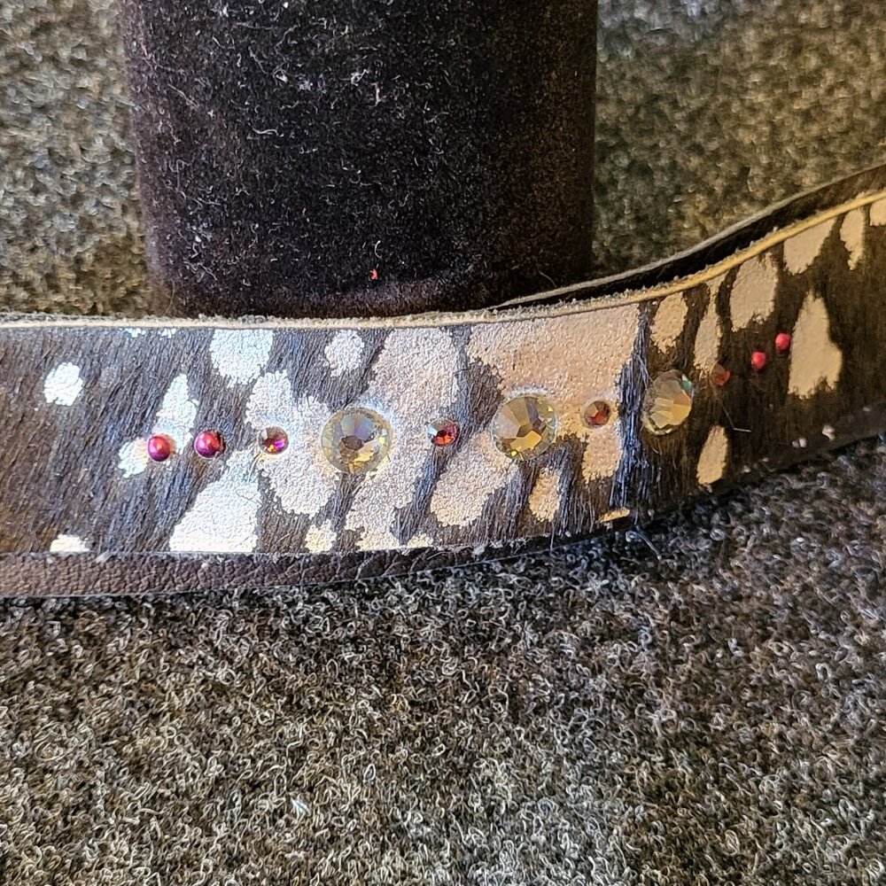 Caroline Rocha Handmade Silver & Black Leather Bracelet w/ Swarovski Crystals